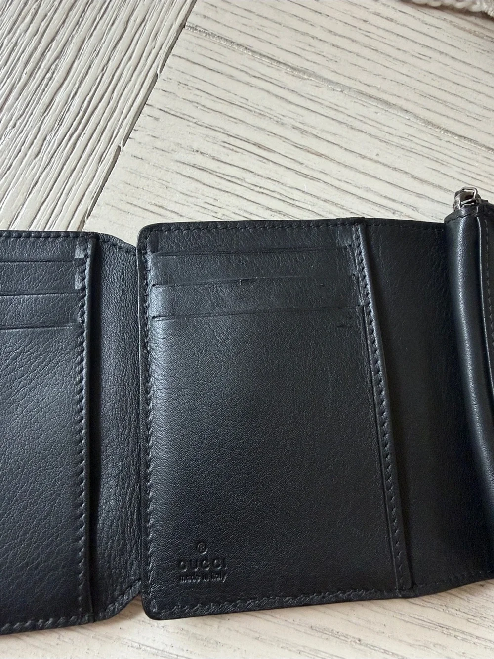 Gucci Black Leather Wallet with Silver GG Logo